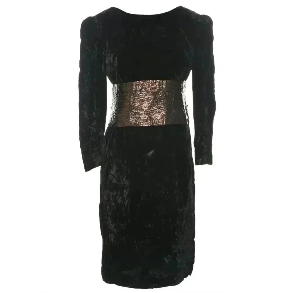 Warren Petite Vintage Size 4 Black velour dress with copper bow